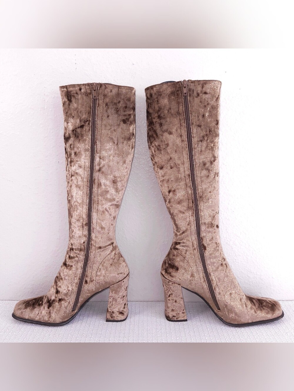 Jeffrey Campbell Naissance Velvet Boots US 8 Beige Tan Tall Heeled - Picture 4 of 12